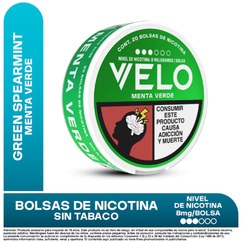 Pouches de nicotina VELO Menta Verde 8mg